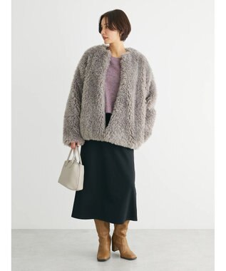 Green Parks ・ＥＬＥＮＣＡＲＥ　ＤＵＥ　シープファーノーカラーコート Gray Beige