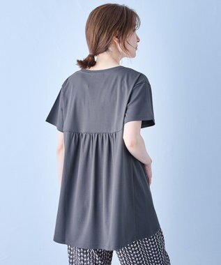 ANY L 【汗ジミ防止加工】シルケットスムースバックギャザーチュニック チャコール