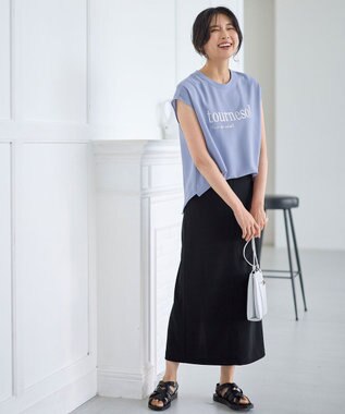 ANY L 【ウエストゴム】カットジョーゼットタイトスカート ブラック