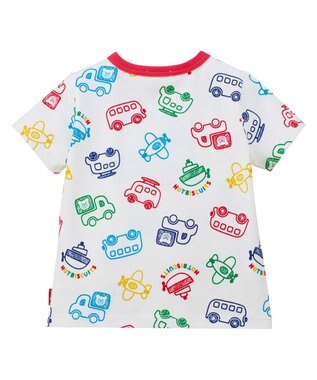 MIKI HOUSE HOT BISCUITS 【80-120cm】ビーンズ×乗り物 総柄 半袖Tシャツ 白