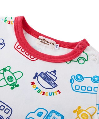 MIKI HOUSE HOT BISCUITS 【80-120cm】ビーンズ×乗り物 総柄 半袖Tシャツ 白