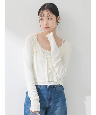earth music&ecology ＳＥＴ２点カーディガン＋フラワーキャミ Ivory