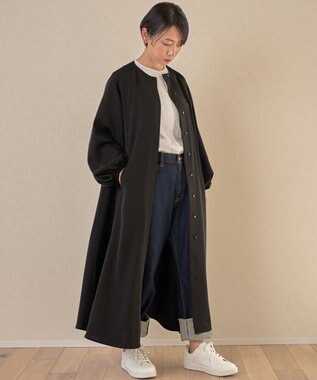 muuc ブラックフォーマルドレス〈礼服・ 喪服・日本製・オールシーズン〉〈上品なAライン・袖口ゴム・体型カバー・美しい落ち感〉〈冠婚葬祭・卒入学・日常着・前開き羽織り〉 ブラック