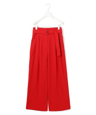 ICB 【接触冷感・UVカット・洗える】 T/Rドライリネン ワイドストレートパンツ レッド系