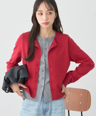 earth music&ecology 【コットン混紡】バイカラーレイヤード風カーディガン Red