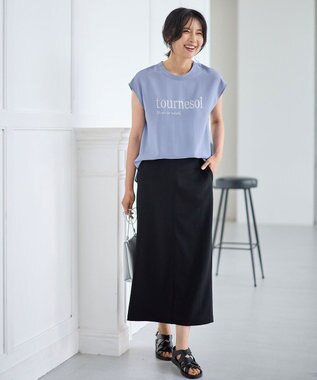 ANY L 【ウエストゴム】カットジョーゼットタイトスカート ブラック