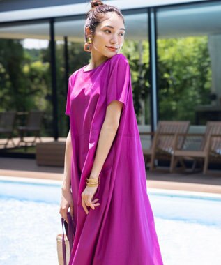 組曲 【洗える・共布ベルト付き】ナチュラル サマードレス パープル系