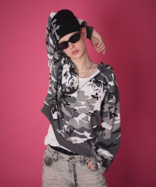 WEGO 【ユニセックス着用ITEM】ワッフルグラフィックカットZIPパーカー 柄1