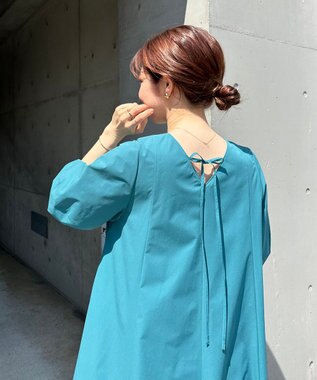 UNFILO 【撥水/シワになりにくい】FINE MOVE ランタンスリーブワンピース グリーン