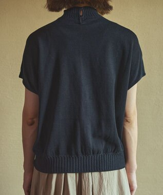 muuc ポピー刺繍フレンチスリーブプルオーバー〈日本製・高級綿100%の光沢と柔らかさ〉〈繊細な花刺繍〉〈大人の夏ニット〉〈ゆったりフリーサイズ〉 ブラック