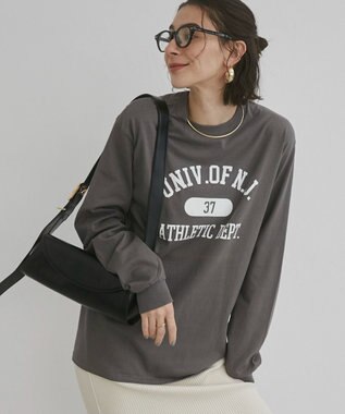 WEGO 【ANGIE VINTAGE】GILDAN カレッジロゴ オーバーサイズ プリント ロンT ダークグレー