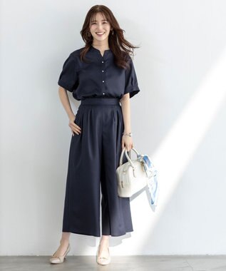 ANY SIS L 【接触冷感・UVカット・速乾】スムージーポリエステルタックフレア パンツ ネイビー