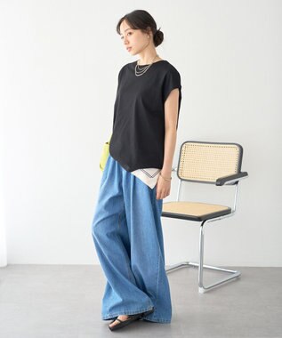 earth music&ecology 【遮熱・接触冷感・UVカット】フレンチスリーブTシャツ Black
