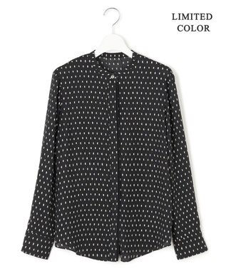 ICB L 【新色追加・WEB限定カラーあり・接触冷感・UVケア・速乾・洗える】BackSatinAmunzen バンドカラーブラウス ブラックドット系［WEB限定］