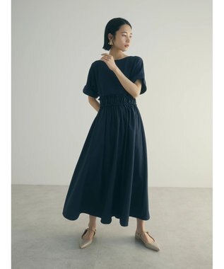 Green Parks armonia.異素材切替ドルマンワンピース Navy