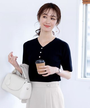 Tiaclasse 【洗える】ボタンニットトップス ブラック