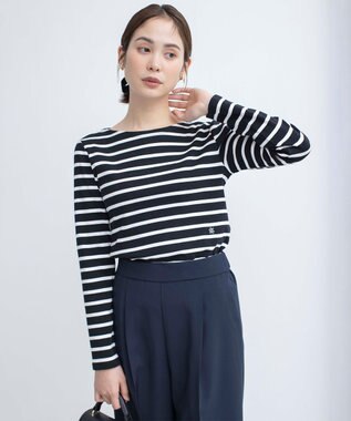 組曲 【ストレッチ・長袖】コットンフライス バスクTシャツ ブラック系1