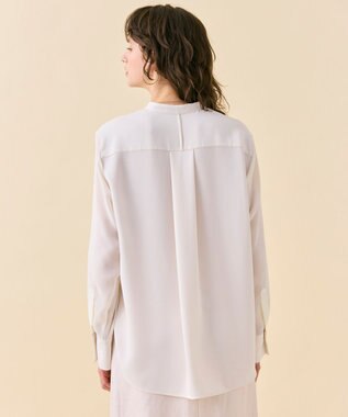 BEIGE， 【WEB限定・洗える】CELOSIA / シアースリーブスタンドカラーブラウス Off White