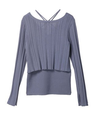 earth music&ecology ＳＥＴ２点ショートカーディガン＋レイヤードタンク Blue