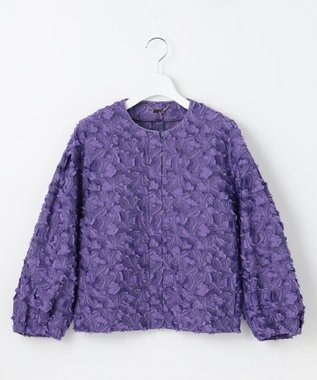 自由区 S YONEZAWAレーシージャガード ノーカラージャケット パープル系