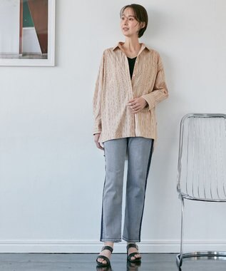 自由区 L 【洗える】SOMELOSシャーティング シャツブラウス ベージュ系1