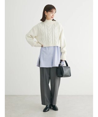 Green Parks ショート丈ケーブルニットプルオーバー Off White