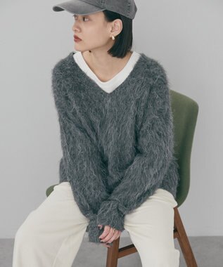 AMERICAN HOLIC 起毛シャギールーズニットプルオーバー Charcoal Gray