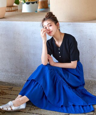 Tiaclasse 【洗える】ボタンニットトップス ブラック