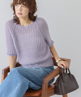 AMERICAN HOLIC モヘヤ風シアー半袖ニットトップス Lavender