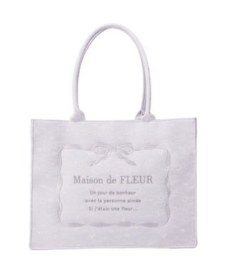 Maison de FLEUR ブルーマニアリボンフレーム刺繍スクエアトート Grayish Blue