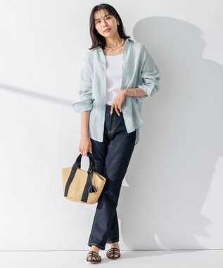 23区 L 【CLASSY. 9月号掲載/WEB限定カラーあり】LIBECO ベーシック シャツ 【WEB限定】ピーコックグリーンストライプ
