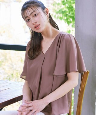 Tiaclasse 【洗える】シフォンフレアスリーブブラウス ピンクモカ