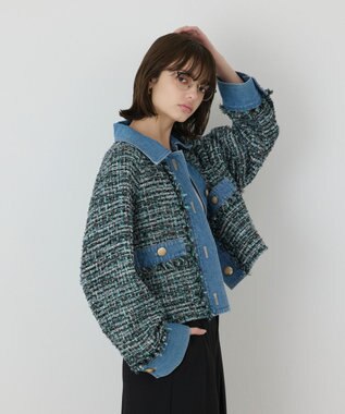 GRACE CONTINENTAL デニムコンビツイードジャケット グリーン