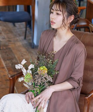 Tiaclasse 【洗える】シフォンフレアスリーブブラウス ピンクモカ