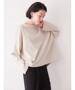 AMERICAN HOLIC ボートネックボーダープルオーバー Gray Beige