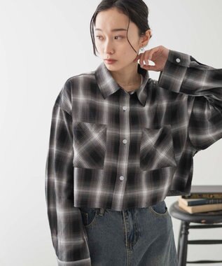 WEGO オンブレチェックショートシャツ ブラックチェック1