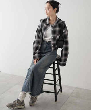 WEGO オンブレチェックショートシャツ ブラックチェック1