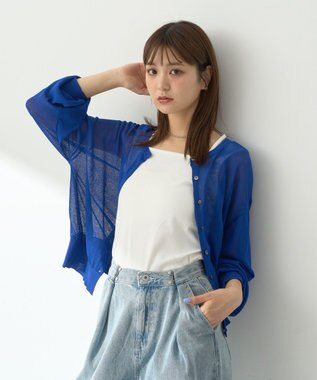 earth music&ecology 【予約】接触冷感シアークルーニットカーディガン ブルー