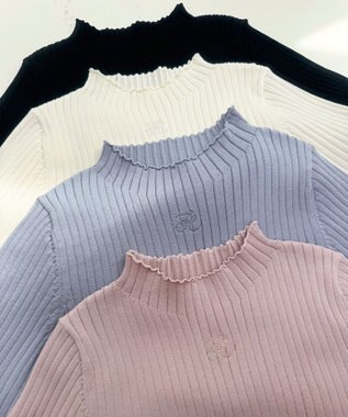 Feroux 【洗える】ロゴリブ プルオーバー ニット ピンク系