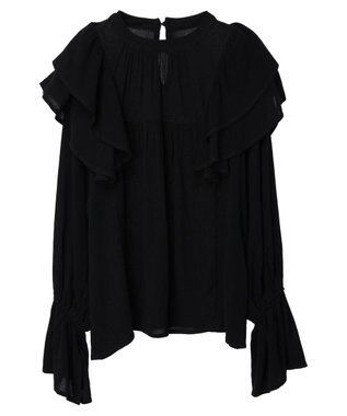 Green Parks ・Ｐｅｔｉｔ　Ｆｌｅｕｒ　ラッフルショルダーブラウス Black