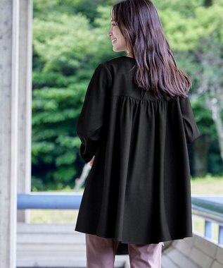 Tiaclasse L 【洗える】フロントタックバックギャザーフレアチュニックブラウス ブラック