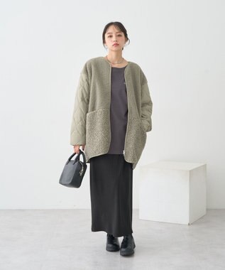 earth music&ecology ボアキルトミドルコート Khaki