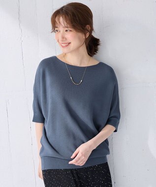 ANY 【洗濯機可/UVカット/アンチピリング】ハーフスリーブガーターニット ブルー