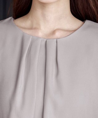 Tiaclasse L 【洗える】フロントタックバックギャザーフレアチュニックブラウス グレージュ