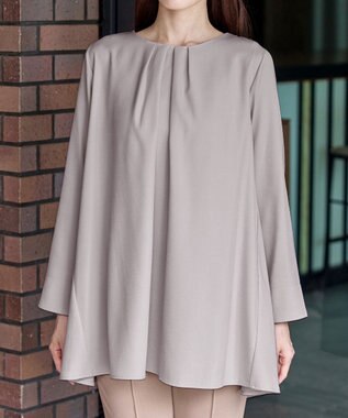 Tiaclasse L 【洗える】フロントタックバックギャザーフレアチュニックブラウス グレージュ