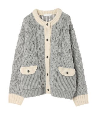 AMERICAN HOLIC 配色ケーブルニットカーディガン Light Gray Mixture