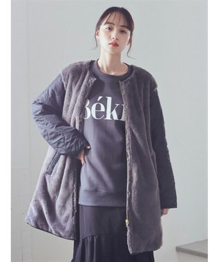 earth music&ecology ファー＆キルティングリバーシブルコート Black