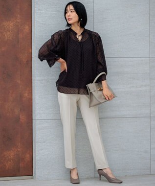 23区 【洗える】クレープドットフロッキー ブラウス ダークブラウン系