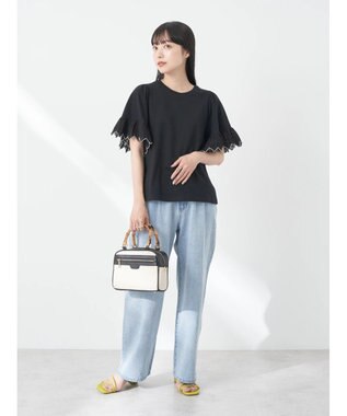 earth music&ecology 配色スカラップスリーブＴＥＥ Black