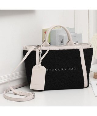 style code 【MERCURYDUO/マーキュリーデュオ】カードケース付　ロゴ刺繍ボアトートバッグ ブラック